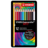 Stabilo 12 crayons de couleur aquacolor en boîte métal