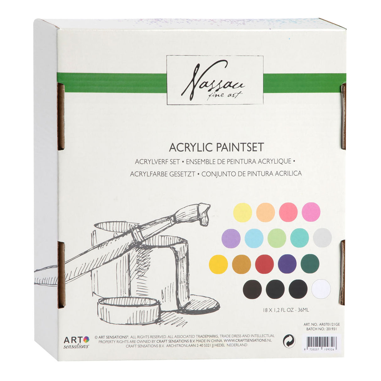 Nassau fine art hobby paint ensemble de peinture acrylique 18 pièces - tubes de peinture 36 ml - peinture acrylique enfants et adultes - 9 pastel 9 couleurs de base - peinture pour travaux manuels pour enfants - ensemble de peinture pour enfants