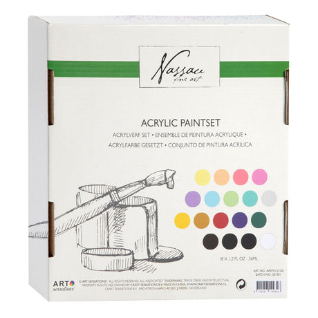 Nassau fine art hobby paint ensemble de peinture acrylique 18 pièces - tubes de peinture 36 ml - peinture acrylique enfants et adultes - 9 pastel 9 couleurs de base - peinture pour travaux manuels pour enfants - ensemble de peinture pour enfants