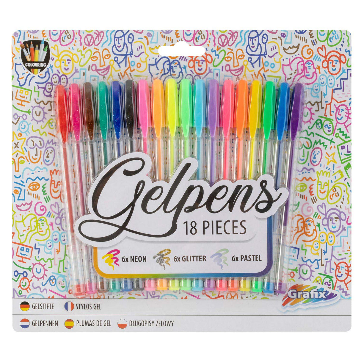 Grafix Gel Penny Set Pastel aux paillettes néon, 18dlg.
