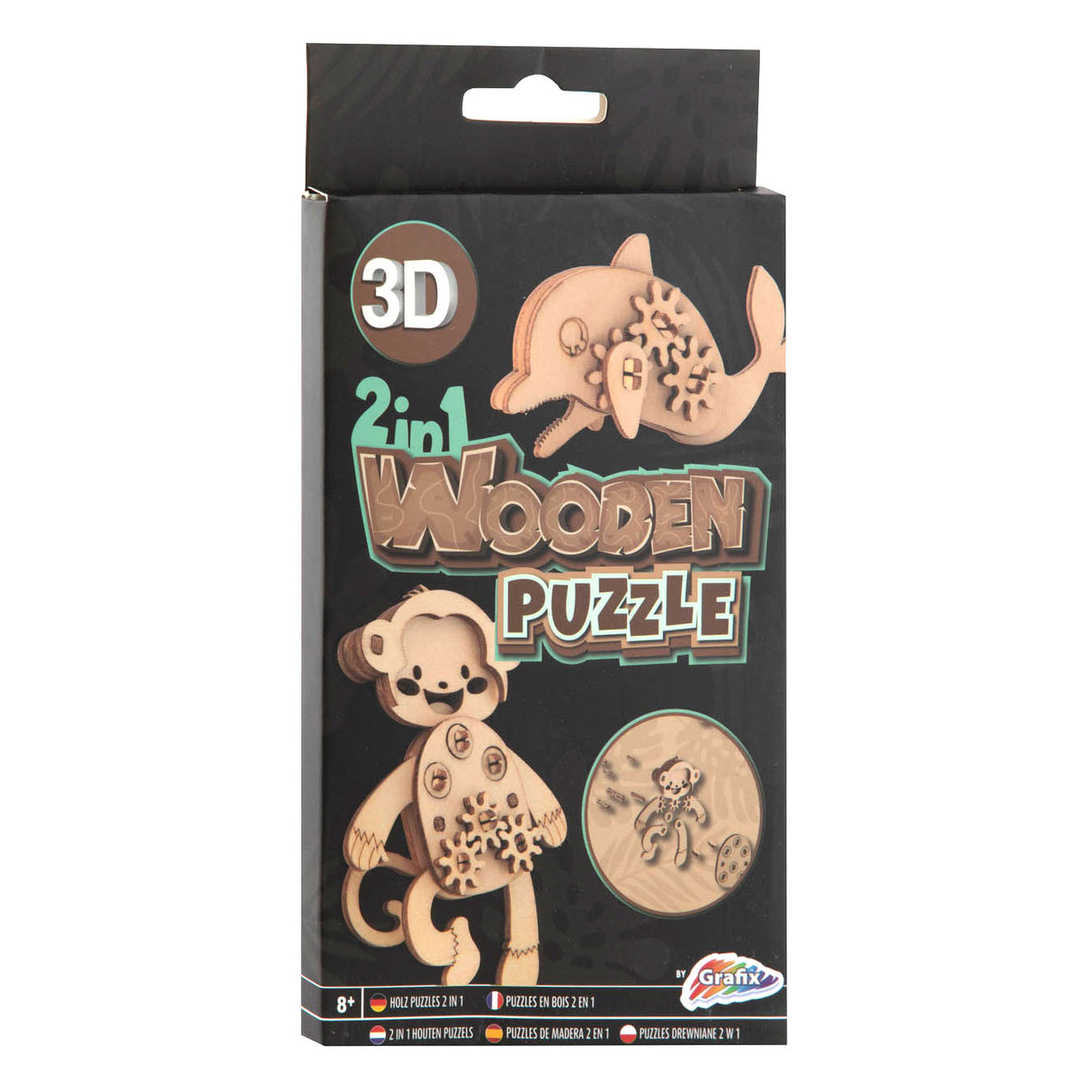 2-in-1 Holz-3D Puzzle-Delfin an Aap