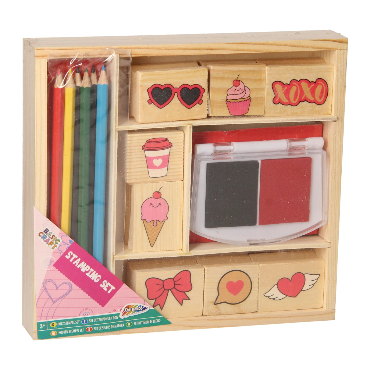 Timbre en bois de groupe d'artisanat créatif serti de crayons de couleur