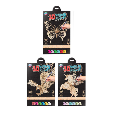 Groupe d'artisanat créatif puzzle 3d en bois animal avec peinture et pinceau