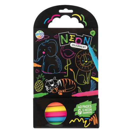 Livre de coloriage de groupe d'artisanat créatif, animaux avec 5 marqueurs néon, 40 feuilles