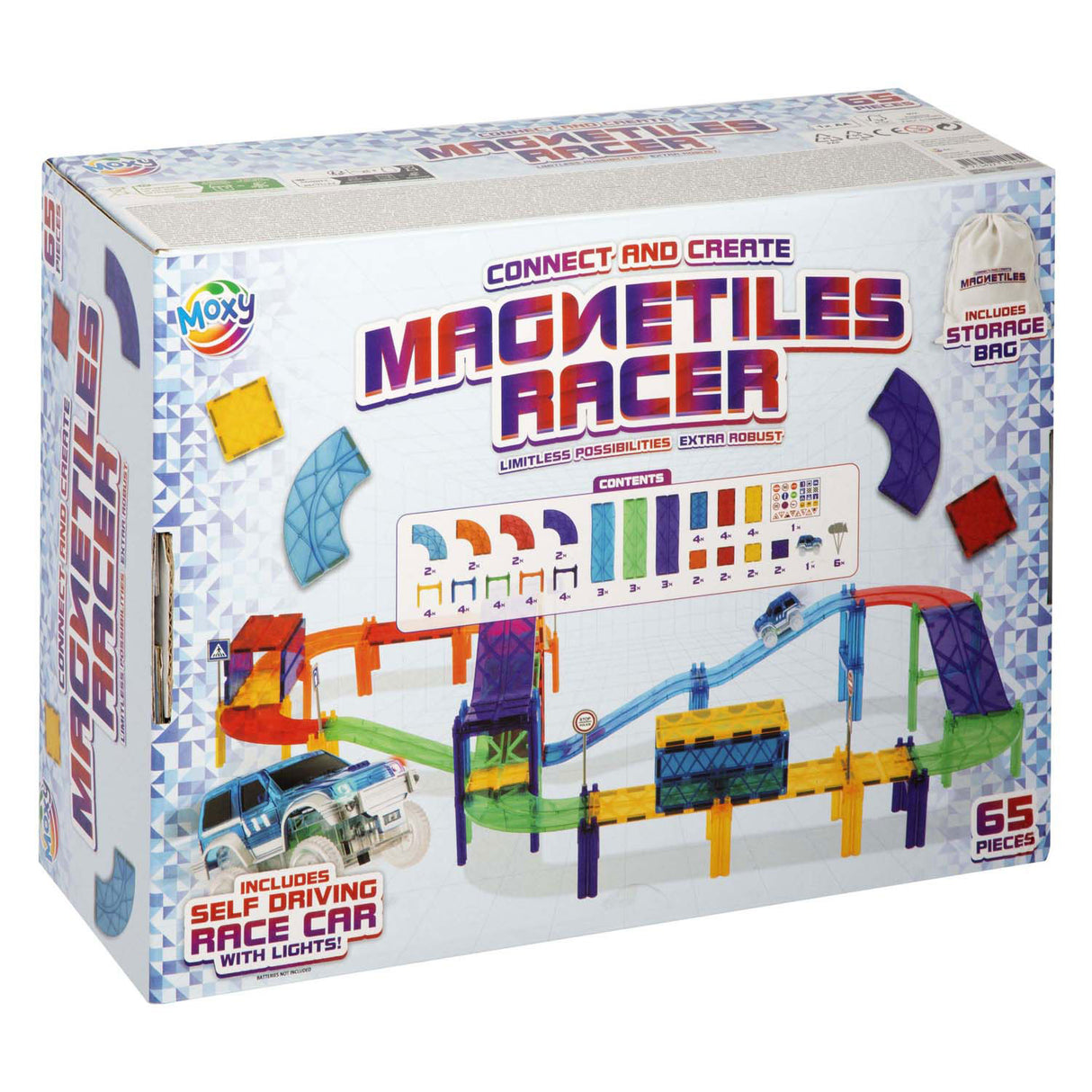 Jouets de construction magnétiques de groupe d'artisanat créatif tuiles piste de voiture avec voiture et sac de rangement,