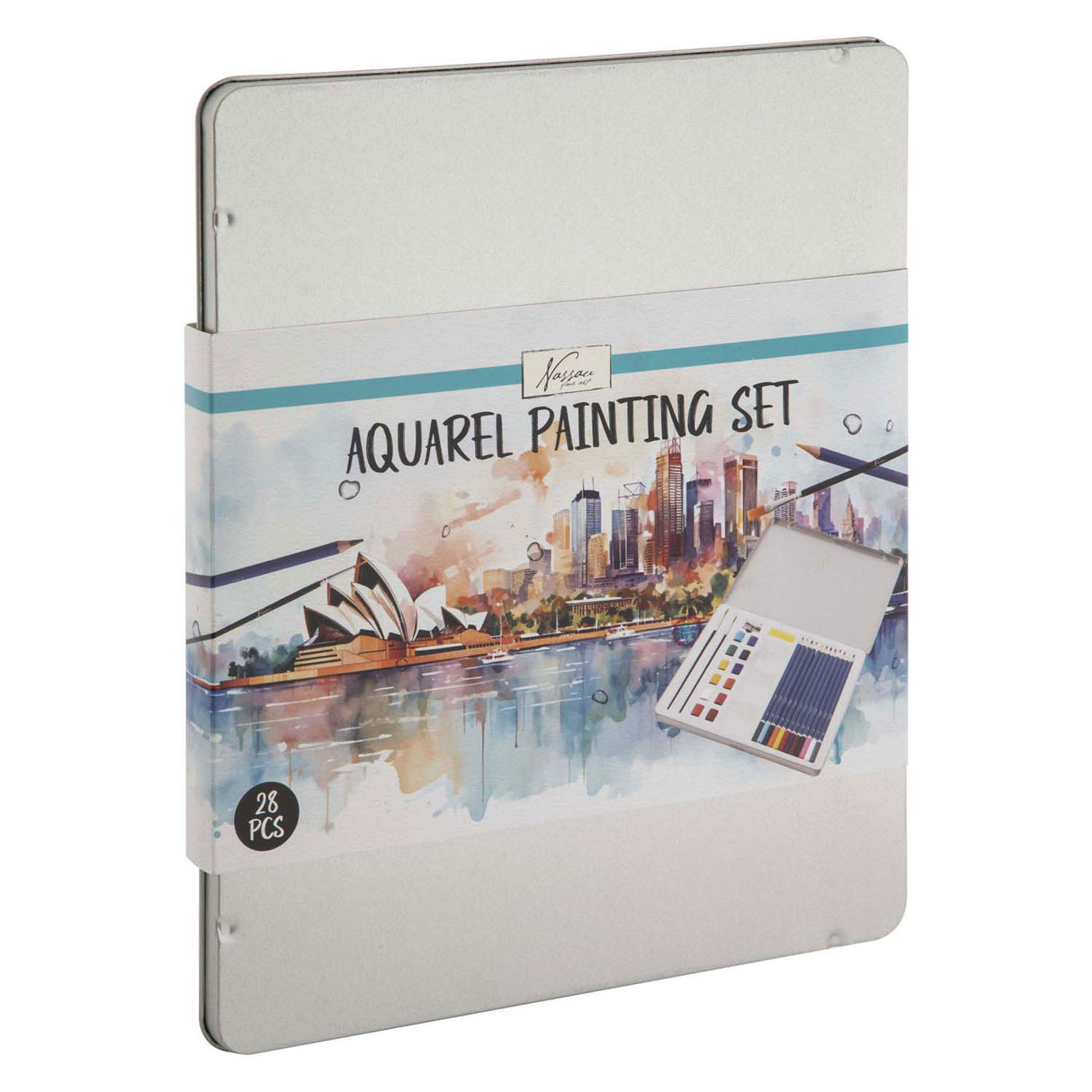 Ensemble de peinture aquarelle Creative Craft Group dans une boîte en fer blanc, 28 pièces