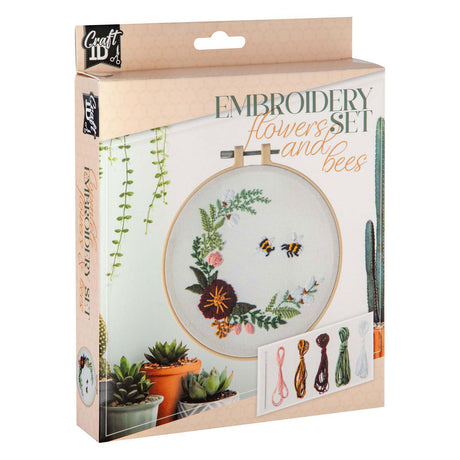 Ensemble de broderie de groupe d'artisanat créatif, fleurs et abeilles