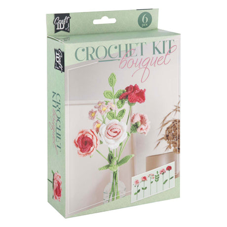 Groupe d'artisanat créatif ensemble de crochet bouquet de fleurs rose 21x16x5cm | 2 pièces