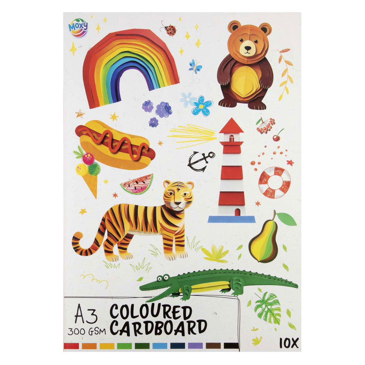 Papier cartonné coloré Creative Craft Group A3, 10 feuilles - 10 couleurs, 300 g/m²