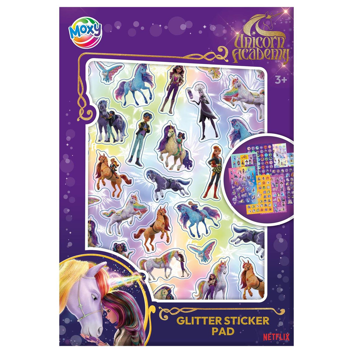 Livre d'autocollants à paillettes Moxy Unicorn Academy a5 - 8 feuilles