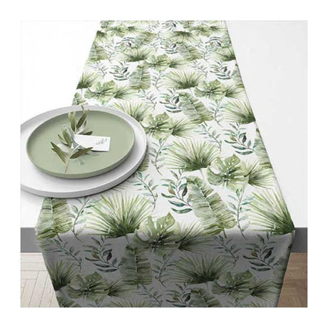 Ambiente chemin de table 40x150cm feuilles de jungle blanc