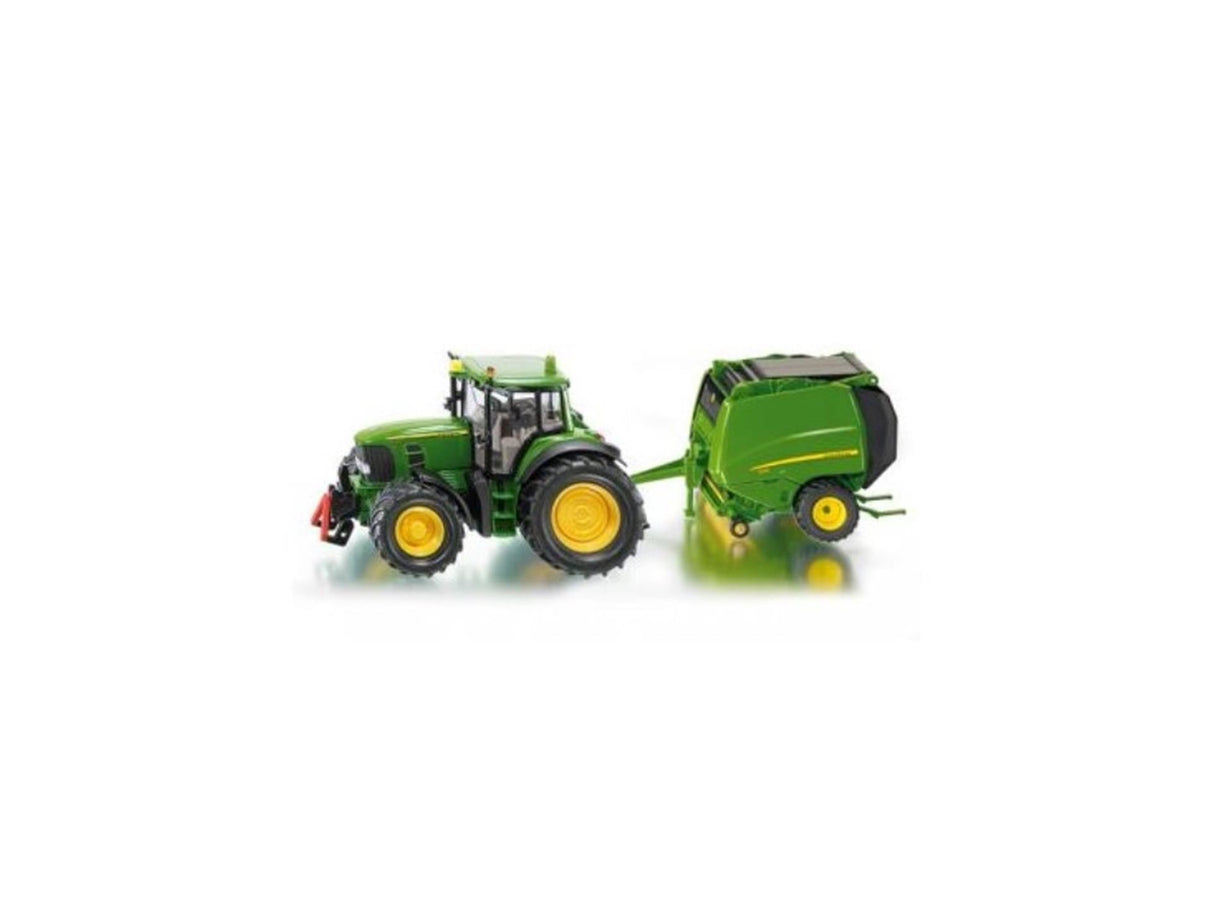 Siku 1665, tracteur John Deere avec presse comprenant 2 balles de foin, métal plastique, vert, pièces mobiles