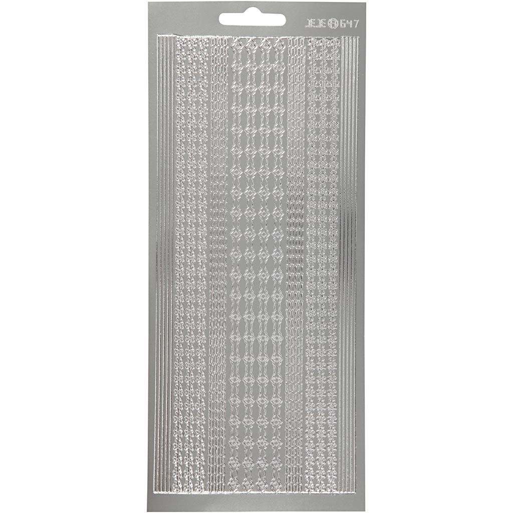 Autocollants, bordures, feuille 10x23 cm, argent, 1 feuille