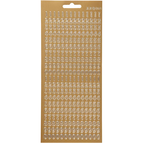 Autocollants, chiffres, feuille 10x23 cm, or, 1 feuille