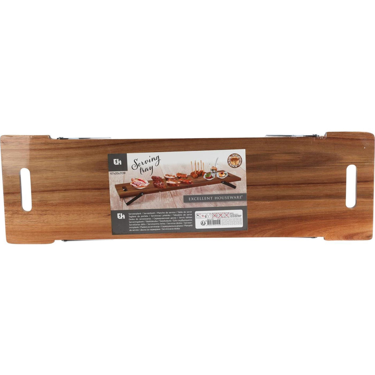 Excellent plateau de service en bois d'acacia 67x20cm