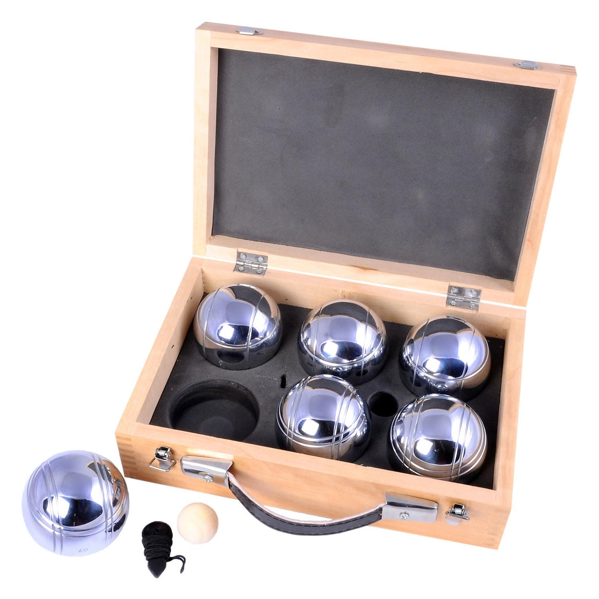 Jeu de boules en métal Engelhart - 6 boules dans une boîte en bois - set de luxe - pétanque - boules - boules en métal - convient à tout terrain de boules - longfield