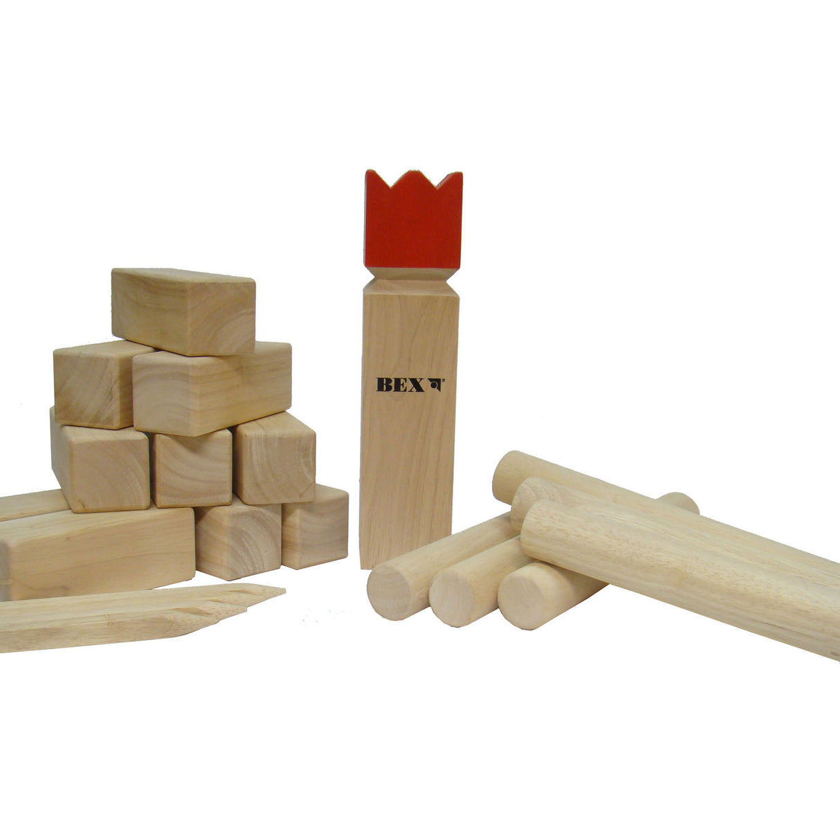 Bex kubb bois d'hévéa original avec roi rouge