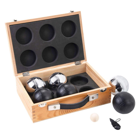 Jeu de boules en métal Engelhart - 6 boules dans une boîte en bois - gris noir - set de luxe - pétanque - boules - boules en métal - convient à tout terrain de boules - longfield