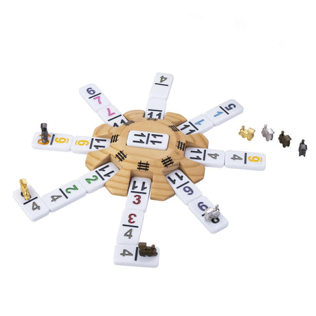 Ensemble d'accessoires de train mexicain domino Engelhart - 8 trains en métal - gare en bois - bloc de score -