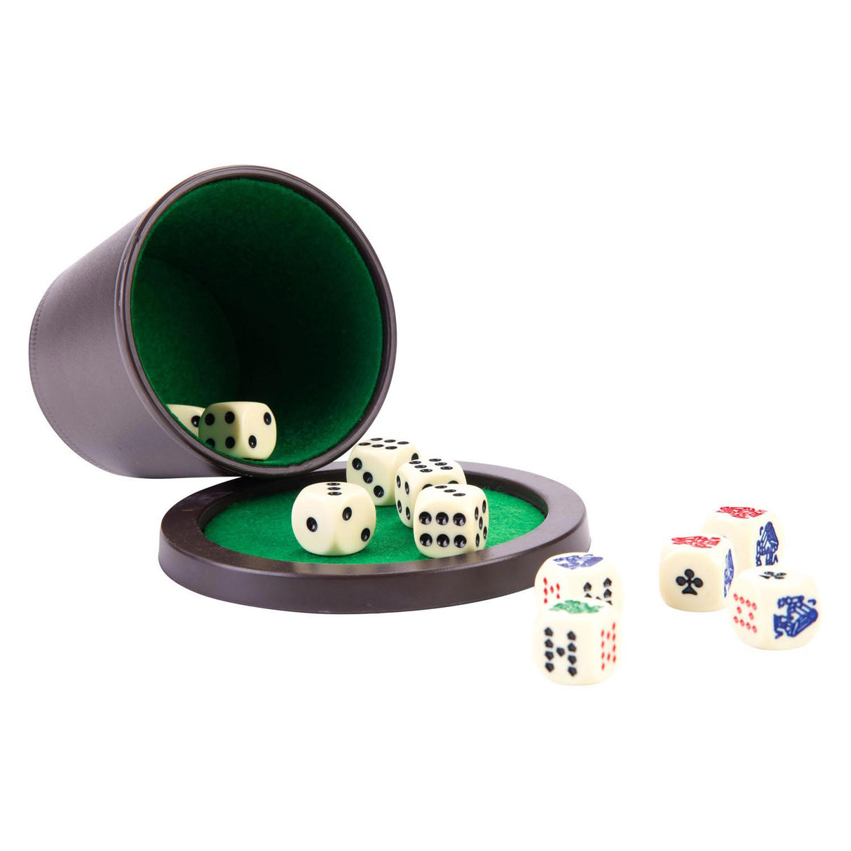 Tasse de poker Longfield avec couvercle - comprenant 2 jeux de dés (16 mm) - jeu de dés - jeu de dés classique jeu familial - coeur d'ange