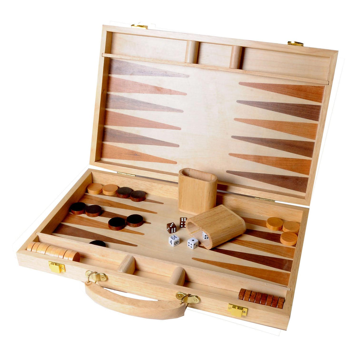 Backgammon Engelhart 15 pouces - planche incrustée de bois - caisse en bois avec poignée - version luxe -