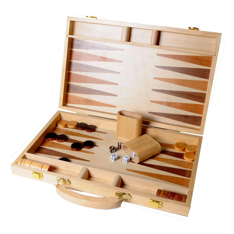 Backgammon Engelhart 15 pouces - planche incrustée de bois - caisse en bois avec poignée - version luxe -