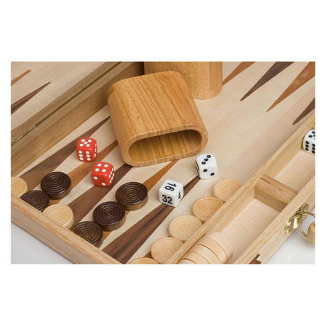Backgammon Engelhart 15 pouces - planche incrustée de bois - caisse en bois avec poignée - version luxe -