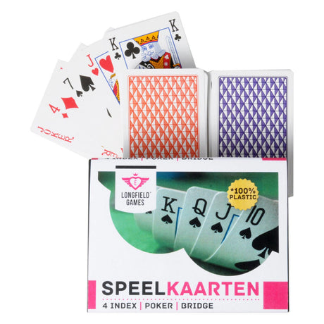 Cartes à jouer Longfield 100% plastique, 2 jeux dans une boîte en plastique