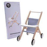 Poussette de poupée en bois gris bleu