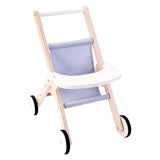 Poussette de poupée en bois gris bleu