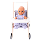Poussette de poupée en bois gris bleu