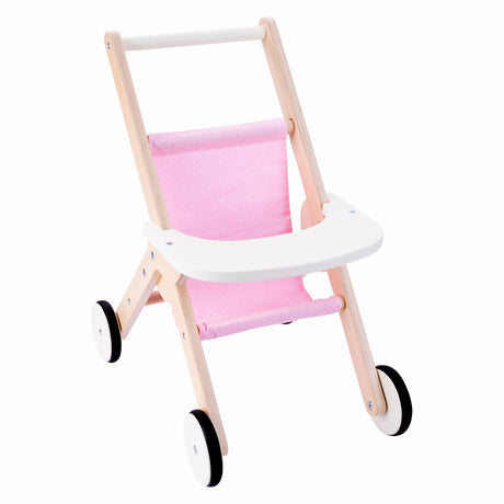 Poussette de poupée Engelhart – poussette de poupée en bois – rose – 45 x 33 x 50 cm – poussette de poupée pour enfants – jouets de jeu de rôle –