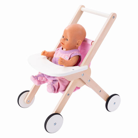 Poussette de poupée Engelhart – poussette de poupée en bois – rose – 45 x 33 x 50 cm – poussette de poupée pour enfants – jouets de jeu de rôle –