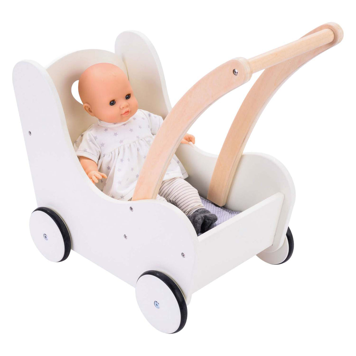 Trotteur de poupée en bois gris blanc