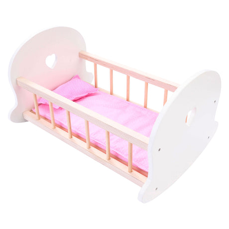 Berceau à bascule pour lit de poupée Longfield, rose blanc