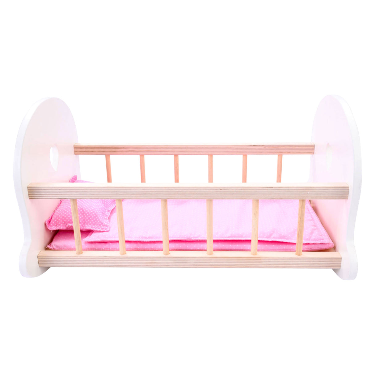 Berceau à bascule pour lit de poupée Longfield, rose blanc