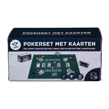 Set de poker Engelhart avec cartes, tissu et 200 jetons (4 grammes) dans une boîte