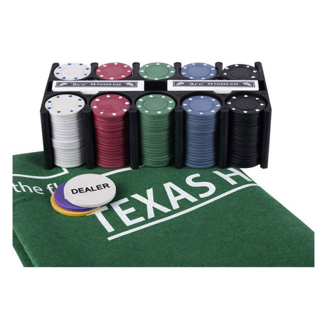 Set de poker Engelhart avec cartes, tissu et 200 jetons (4 grammes) dans une boîte