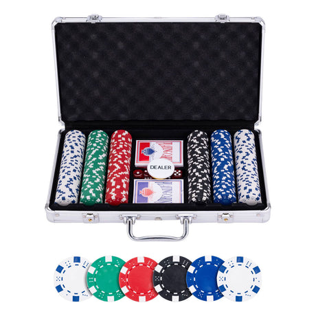 Longfield pokerset in zilveren koffer met 300 chips (11,5 g) – compleet met kaarten, dealer buttons dobbelstenen – engelhart