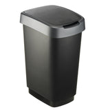 Poubelle Rotho Twist avec couvercle pivotant 25 l - argent noir - sans BPA - avec 6 autocollants pour différents flux de déchets