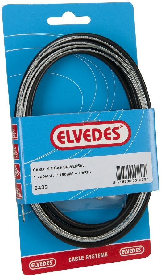 Elvedes Gas Cable Universal 1700 mm 2250 mm Extra Flexible Galvanisé noir (sur carte)
