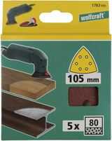 Feuilles abrasives adhésives Wolfcraft | k80 | perforé | ø105mm | 5 pièces - 1782000