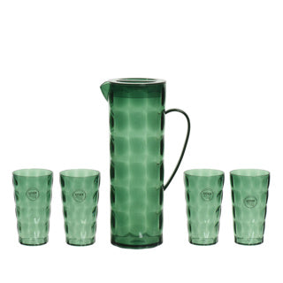 Pichet verseur avec 4 verres à boire en plastique vert lot de 5