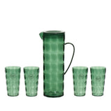 Pichet verseur avec 4 verres à boire en plastique vert lot de 5