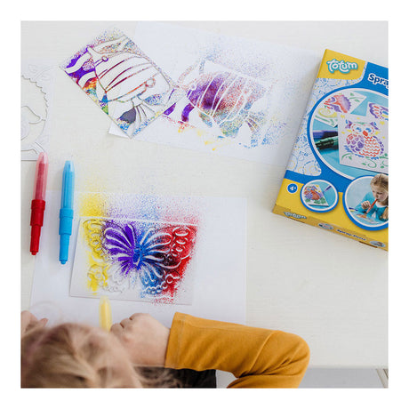 Stylos pulvérisateurs Totum 5 stylos soufflants, kit de bricolage incl. modèles licorne et animaux - jouets créatifs à partir de 4 ans - bricolage dessin et peinture astuce cadeau