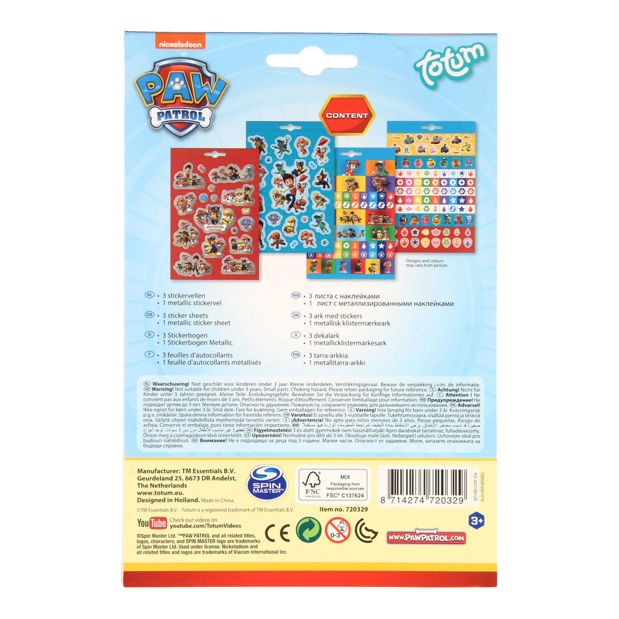 Feuille d'autocollants Totum Paw Patrol, 4 pcs.