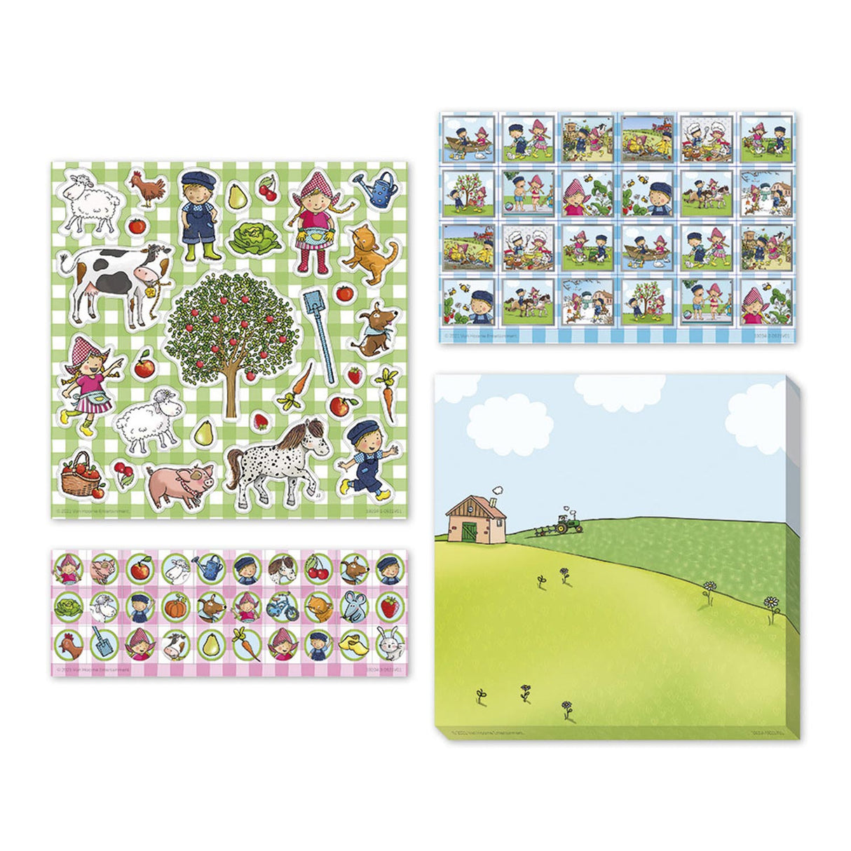 Autocollants Bambolino fien teun - 3 feuilles d'autocollants avec fond de jeu - jouets créatifs - ferme - jouets - à partir de 3 ans