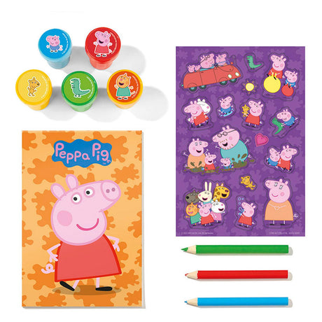 Totum peppa pig ensemble d'artisanat créatif avec tampons, crayons et autocollants-jouets éducatifs artisanat créatif junior artisanat d'estampage