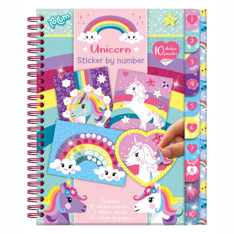 Livre d'activités puzzle autocollant licorne Totum a5 - autocollant de livre de vacances par numéro incl. coloriages - jouets pour filles à partir de 3 ans