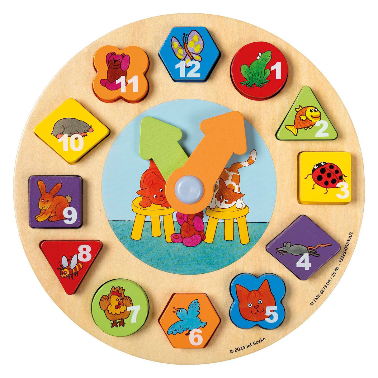 Bambolino Toys Dikkie Dik Horloge d'apprentissage en bois, 12 pcs.